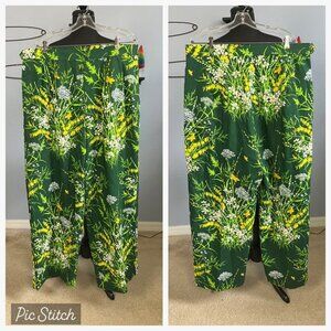 40s Style Green Floral High Waisted Pants